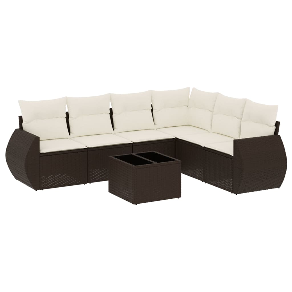 sofasæt til haven 7 dele med hynder polyrattan brun