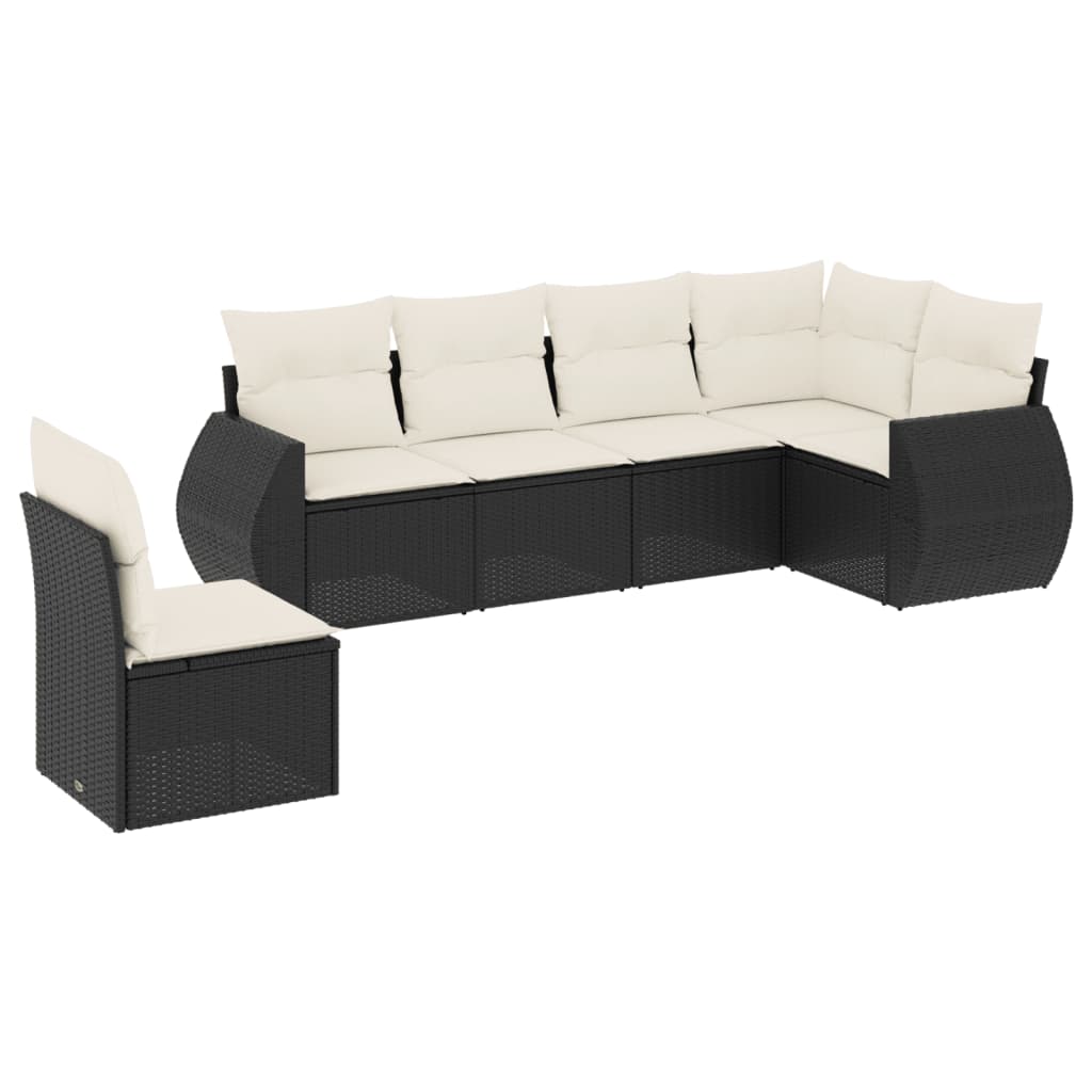 sofasæt til haven 6 dele med hynder polyrattan sort