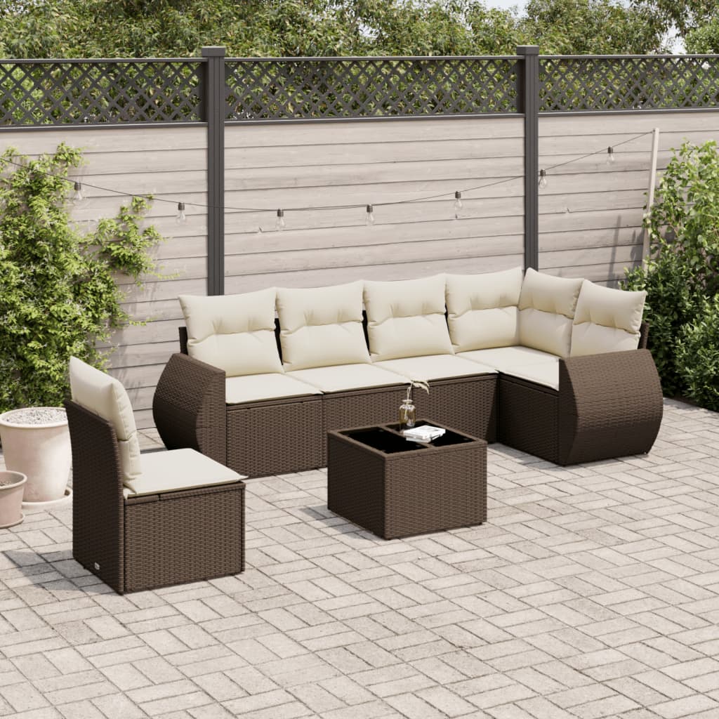sofasæt til haven 7 dele med hynder polyrattan brun