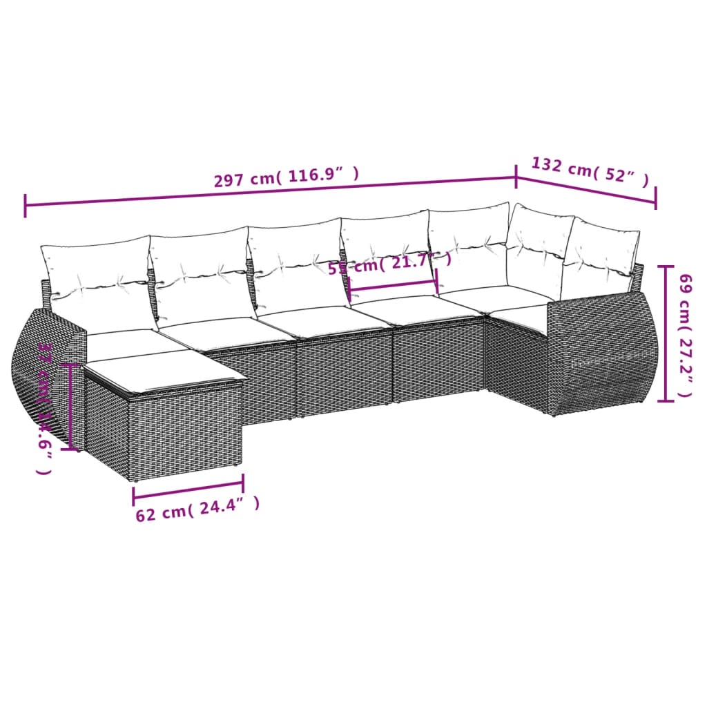 sofasæt til haven 7 dele med hynder polyrattan lysegrå