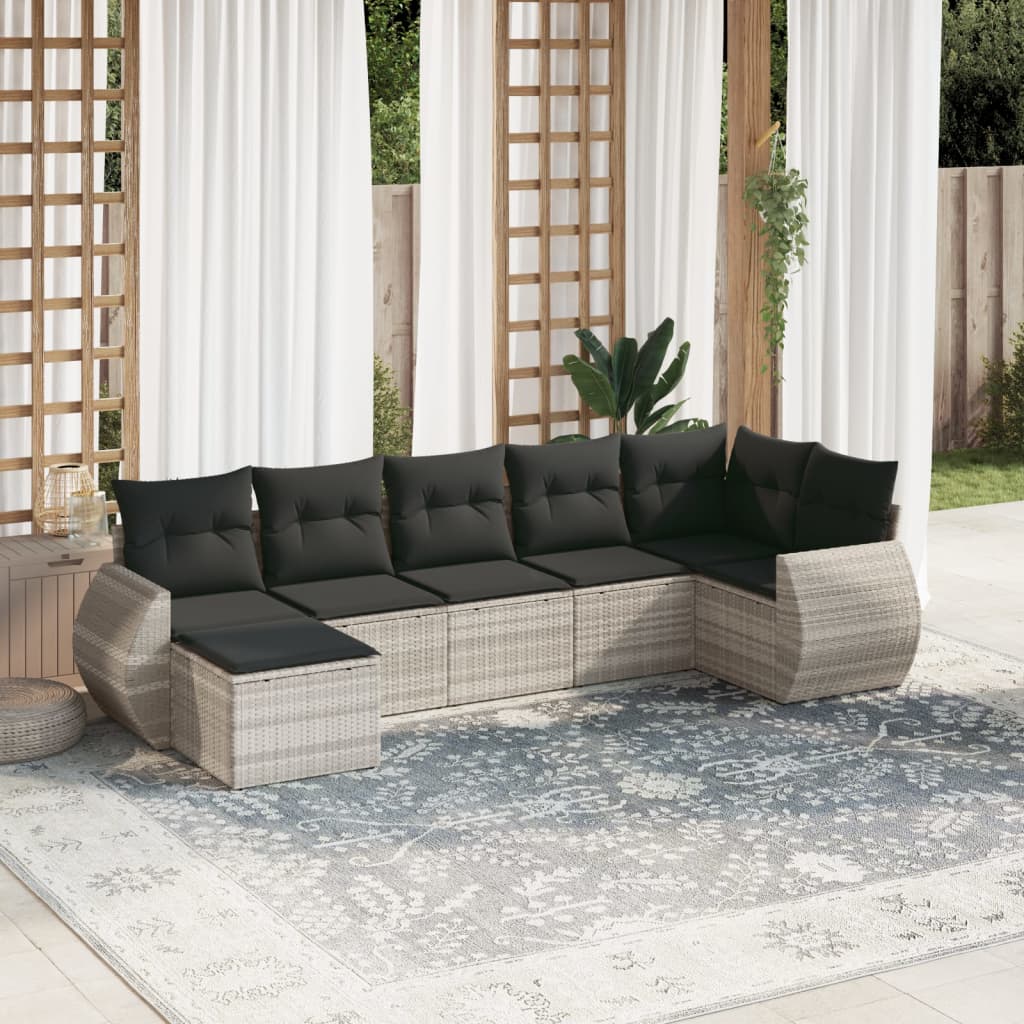 sofasæt til haven 7 dele med hynder polyrattan lysegrå