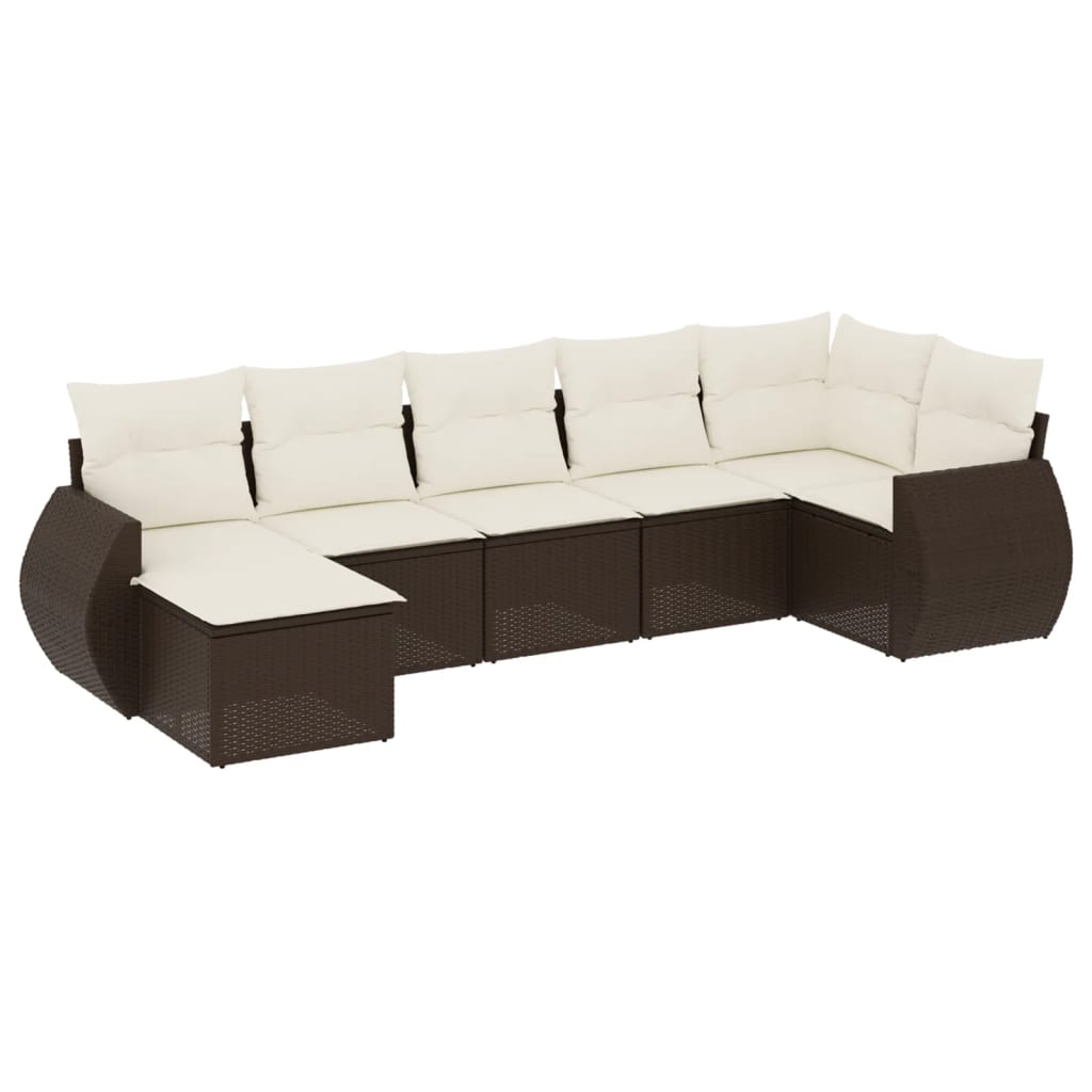 sofasæt til haven 7 dele med hynder polyrattan brun