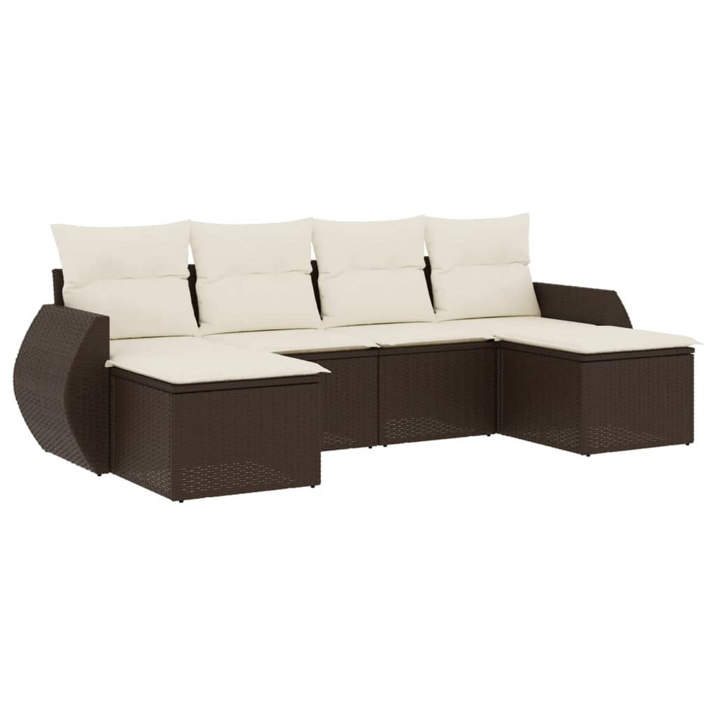 sofasæt til haven 6 dele med hynder polyrattan brun