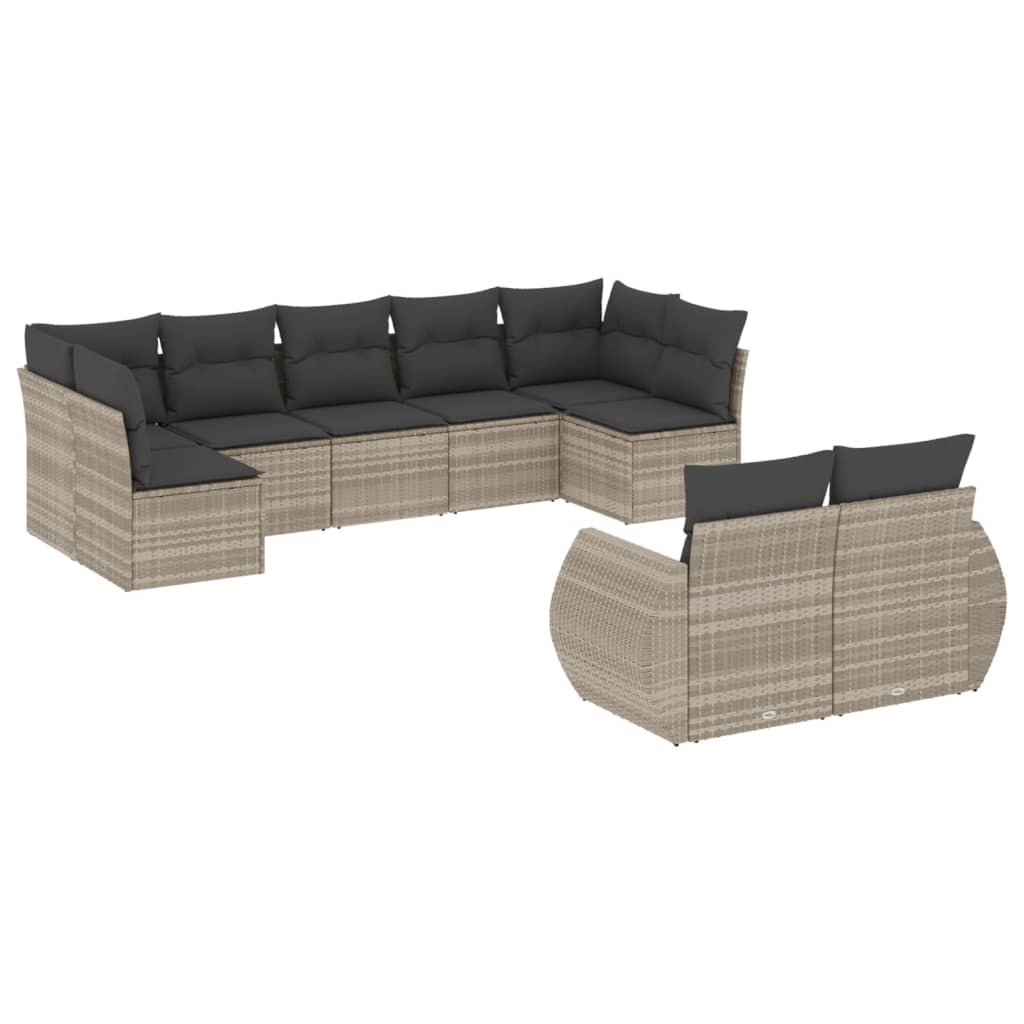 sofasæt til haven 9 dele med hynder polyrattan lysegrå