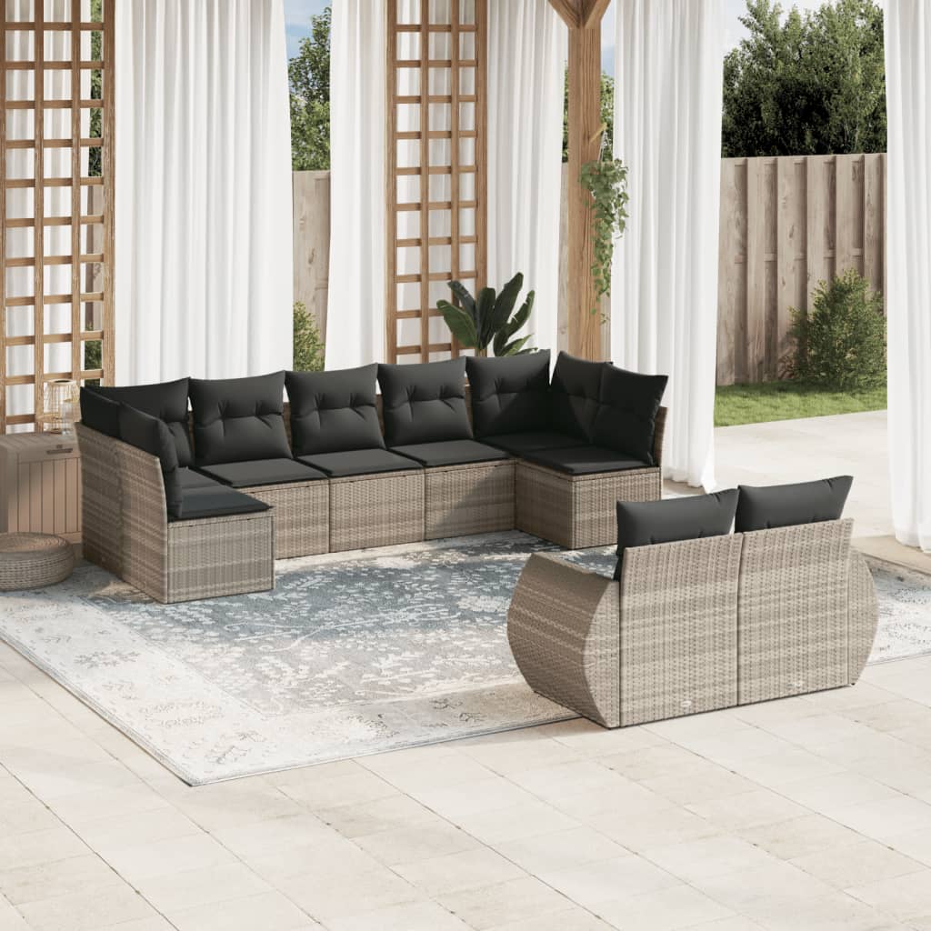 sofasæt til haven 9 dele med hynder polyrattan lysegrå