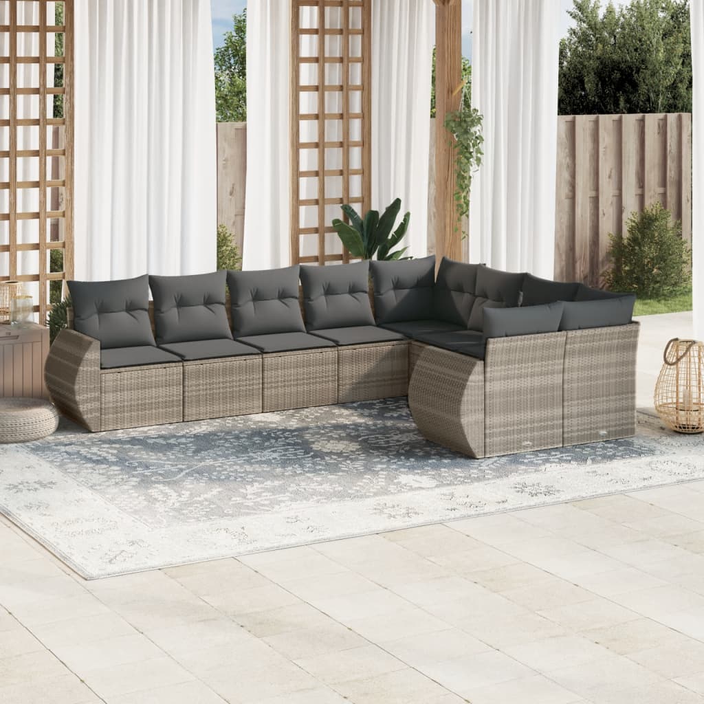 sofasæt til haven 9 dele med hynder polyrattan lysegrå