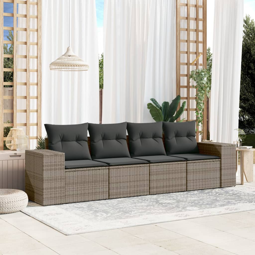 sofasæt til haven 4 dele med hynder polyrattan grå