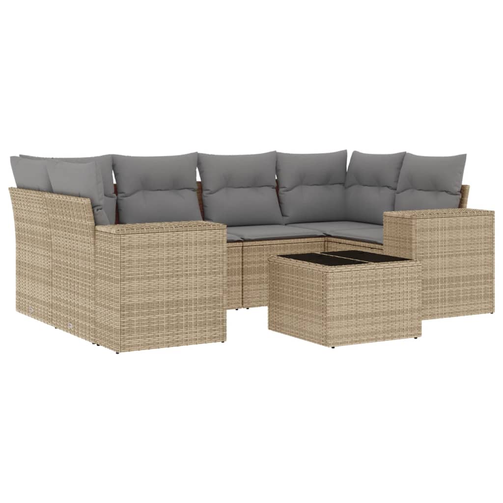 sofasæt til haven 7 dele med hynder polyrattan beige