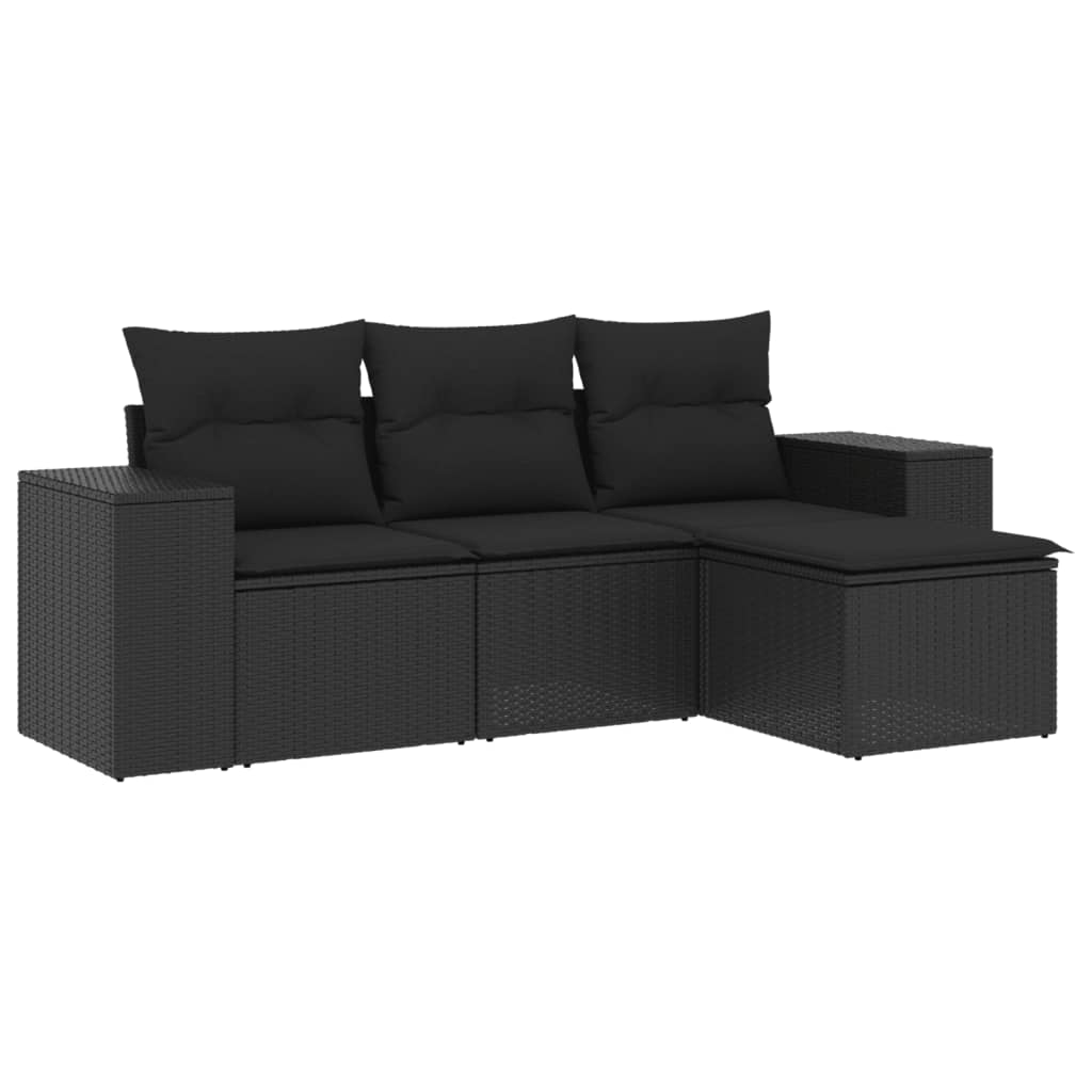 sofasæt til haven 4 dele med hynder polyrattan sort