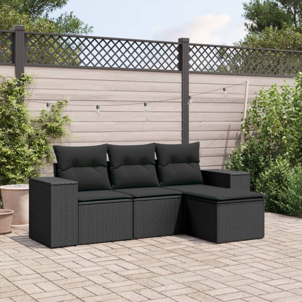 sofasæt til haven 4 dele med hynder polyrattan sort