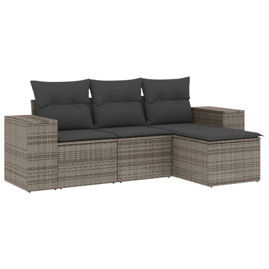 sofasæt til haven 4 dele med hynder polyrattan grå