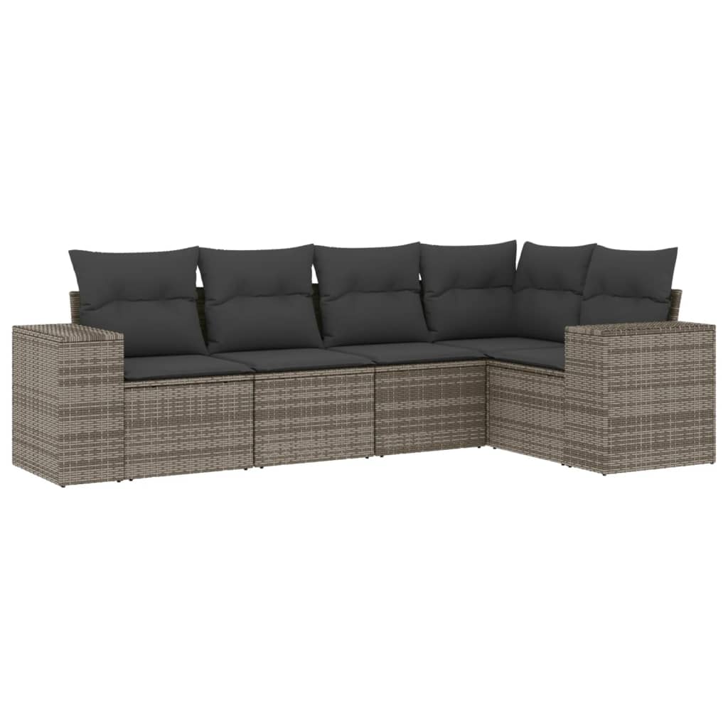 sofasæt 5 dele med hynder polyrattan grå