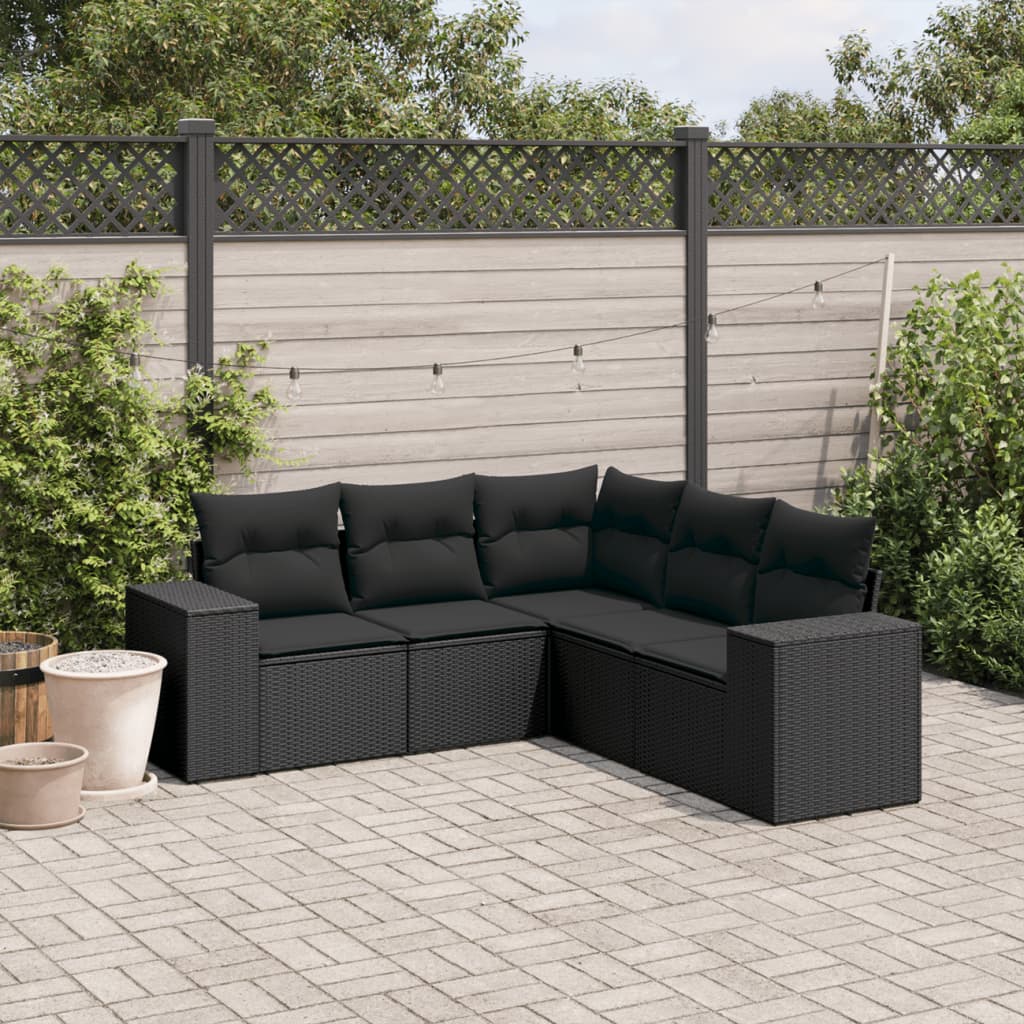 sofasæt til haven 5 dele med hynder polyrattan sort