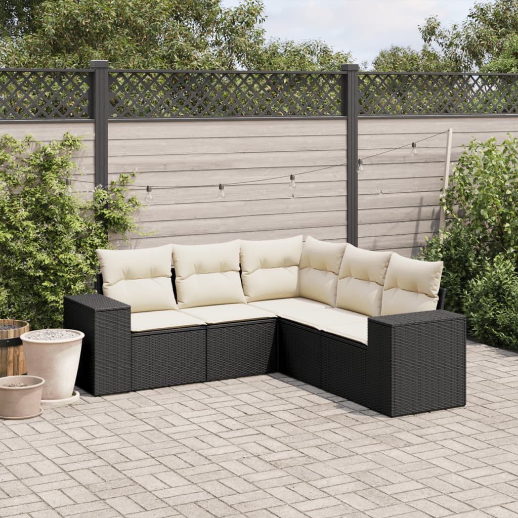 sofasæt til haven 5 dele med hynder polyrattan sort