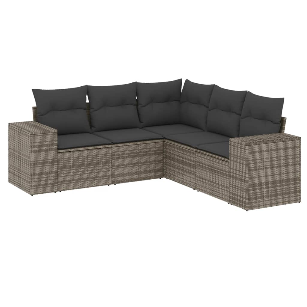 sofasæt 5 dele med hynder polyrattan grå