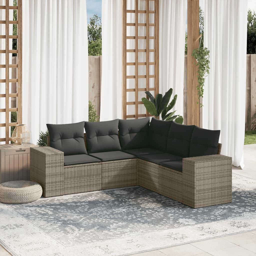 sofasæt 5 dele med hynder polyrattan grå