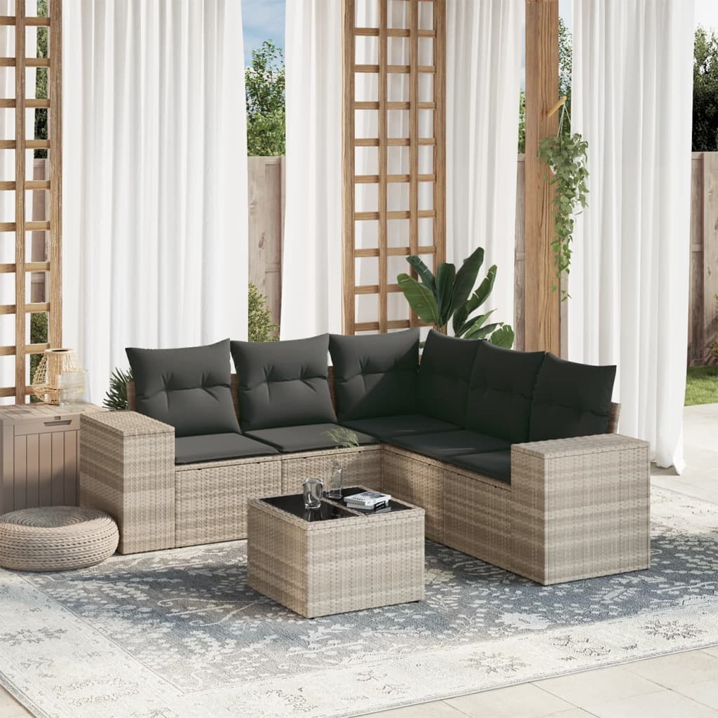 sofasæt til haven 6 dele med hynder polyrattan lysegrå