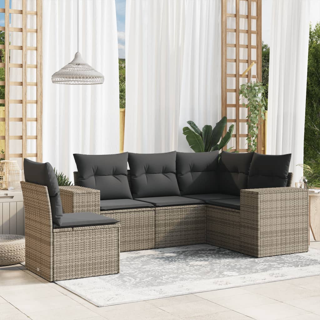 sofasæt 5 dele med hynder polyrattan grå