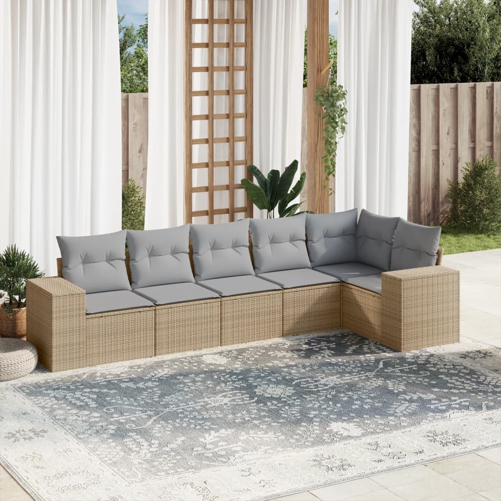 sofasæt til haven 6 dele med hynder polyrattan beige
