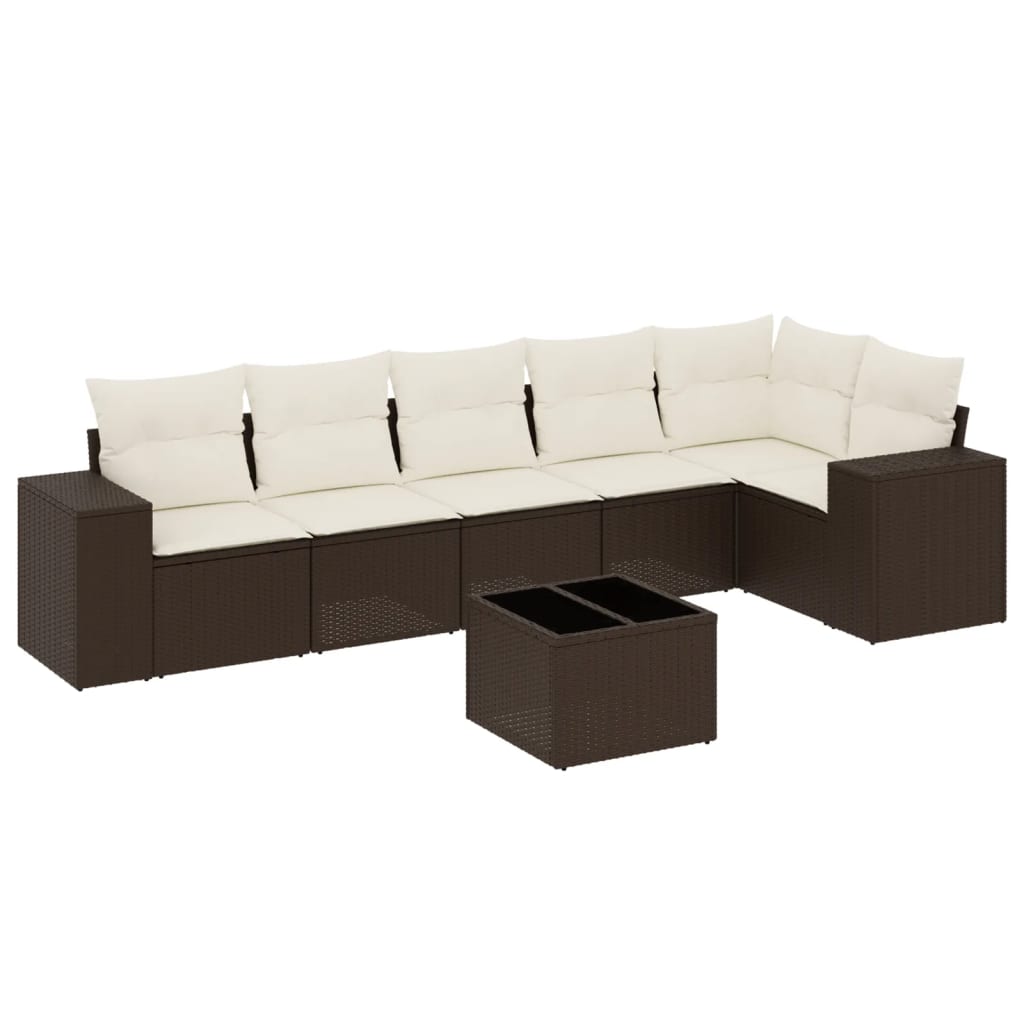 sofasæt til haven 7 dele med hynder polyrattan brun