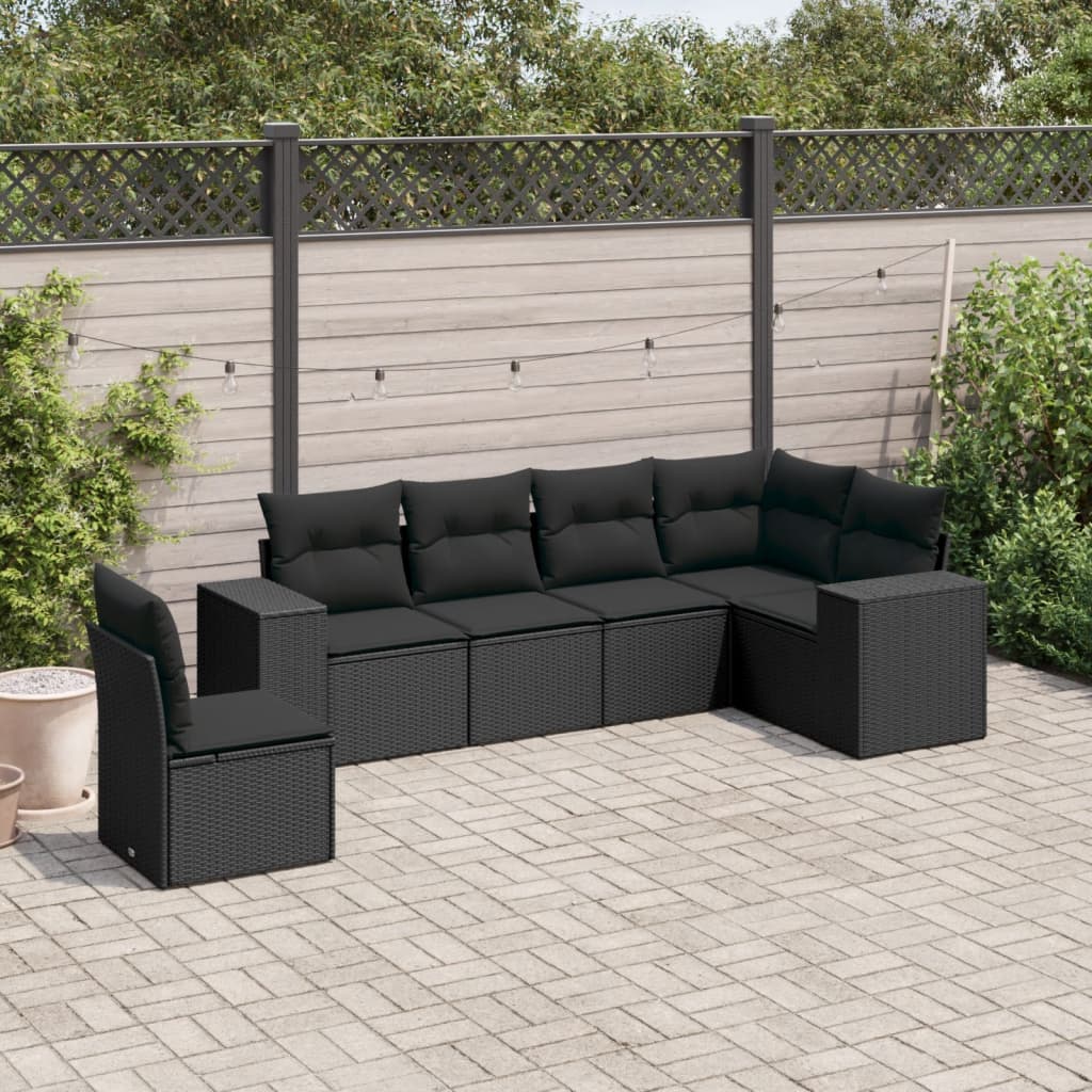 sofasæt til haven 6 dele med hynder polyrattan sort