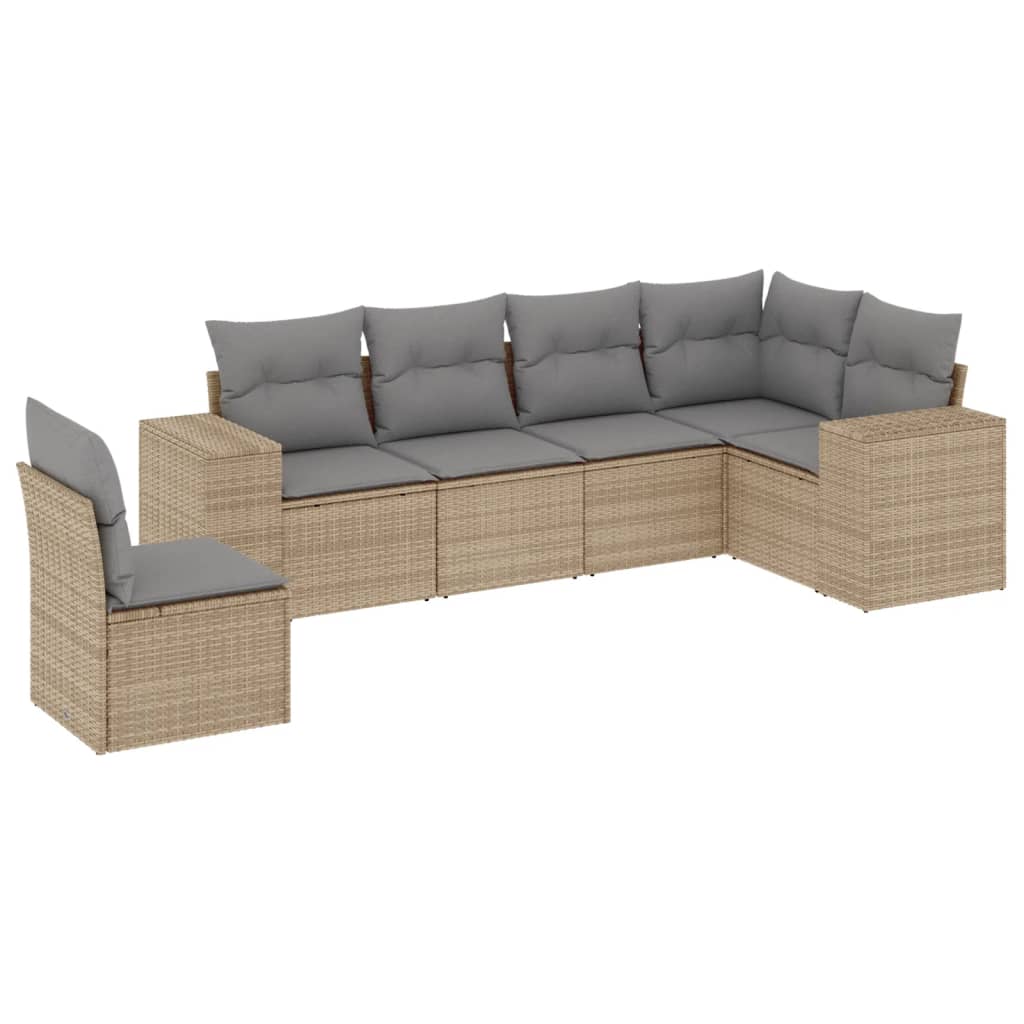sofasæt til haven 6 dele med hynder polyrattan beige