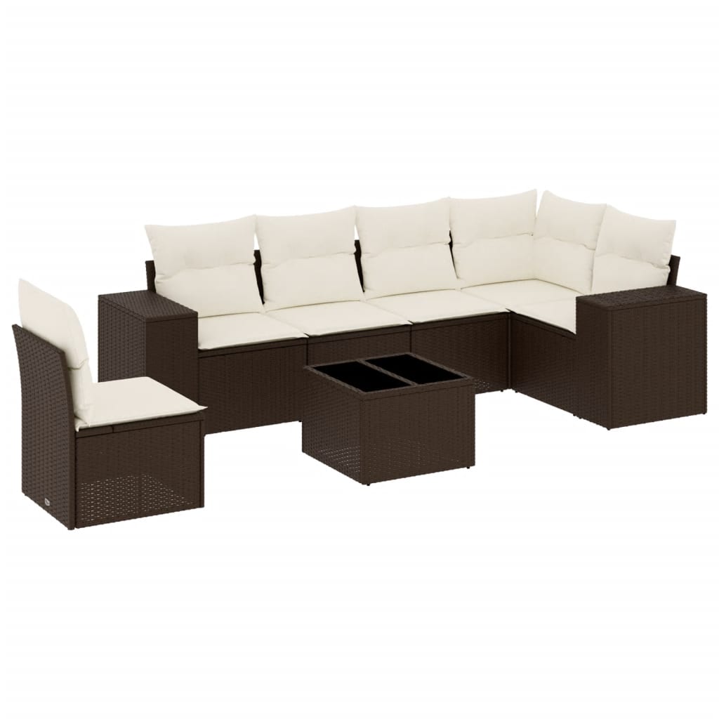 sofasæt til haven 7 dele med hynder polyrattan brun