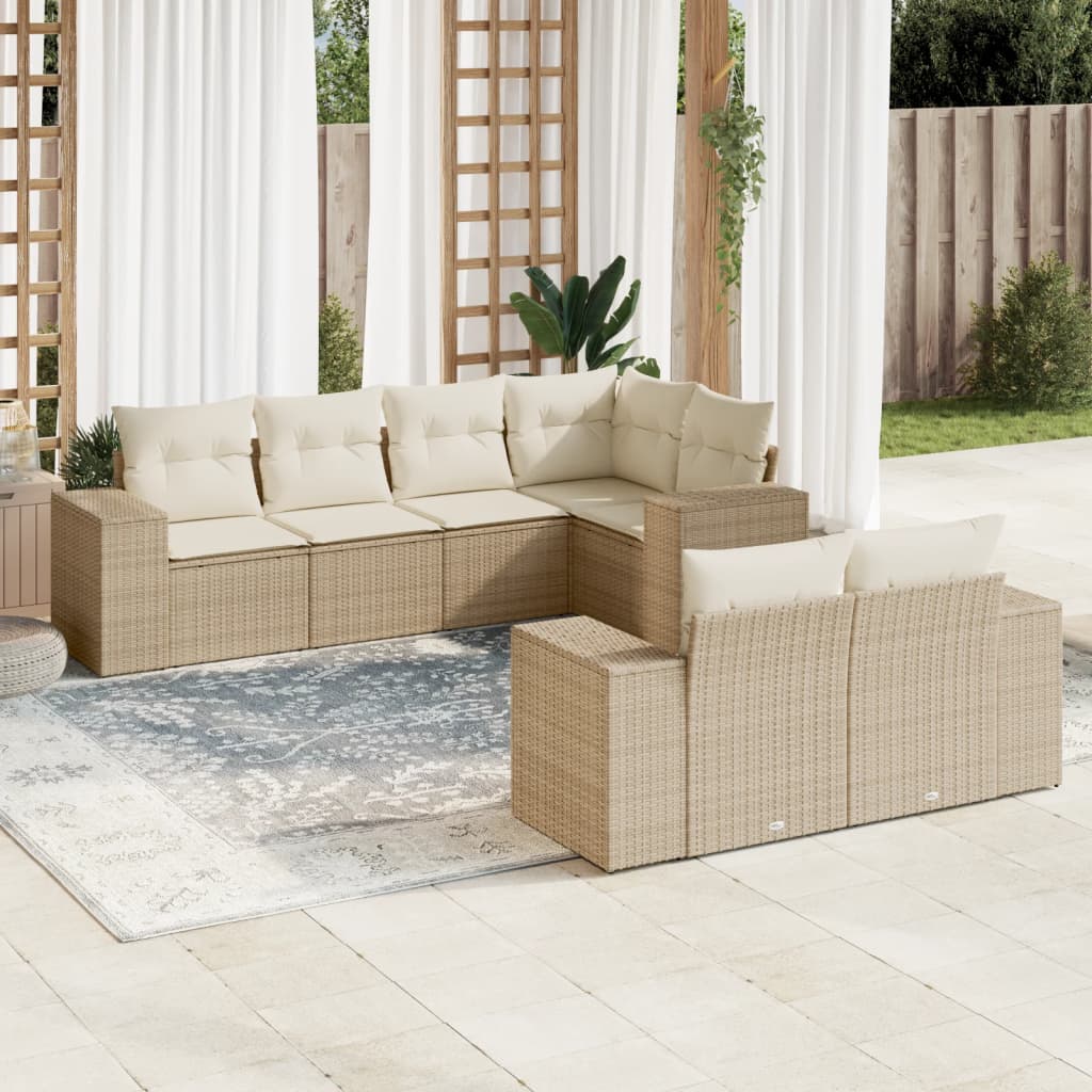 sofasæt til haven 7 dele med hynder polyrattan beige