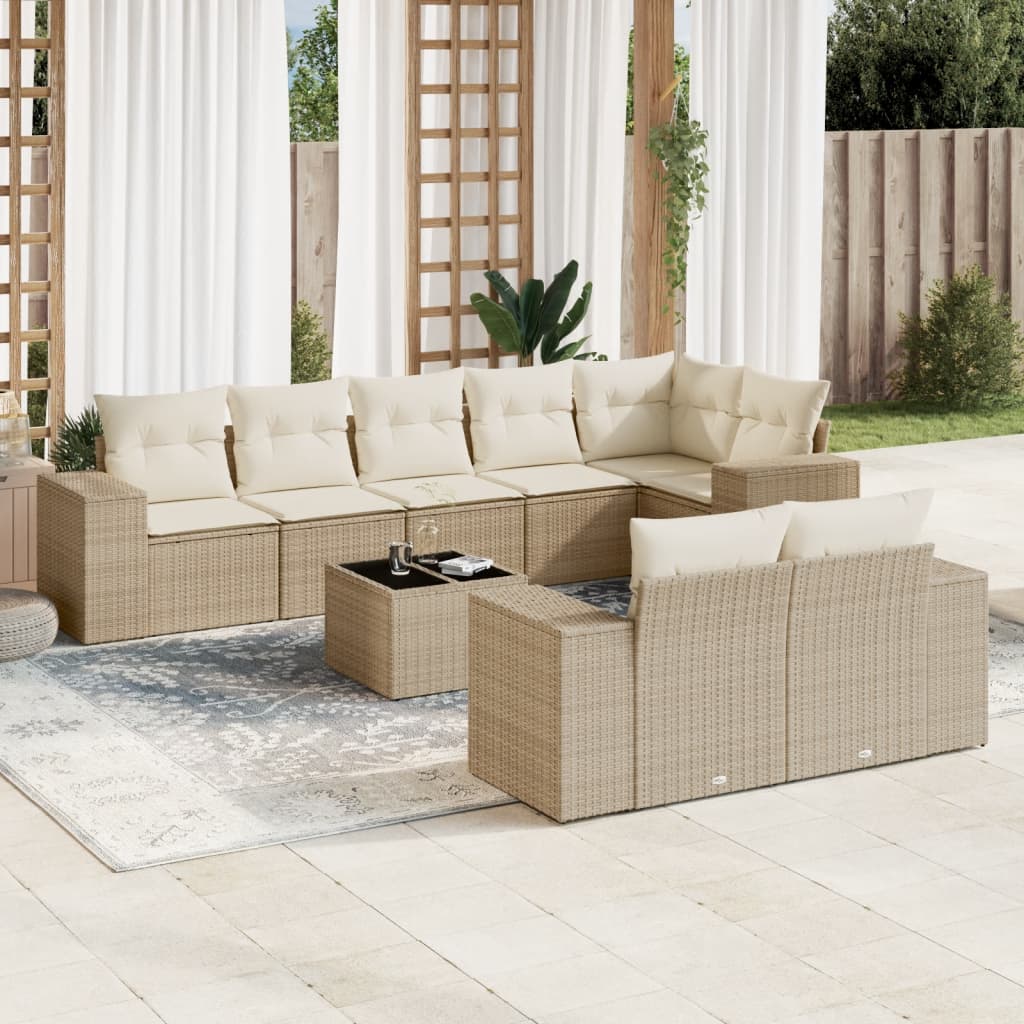 sofasæt til haven 9 dele med hynder polyrattan beige