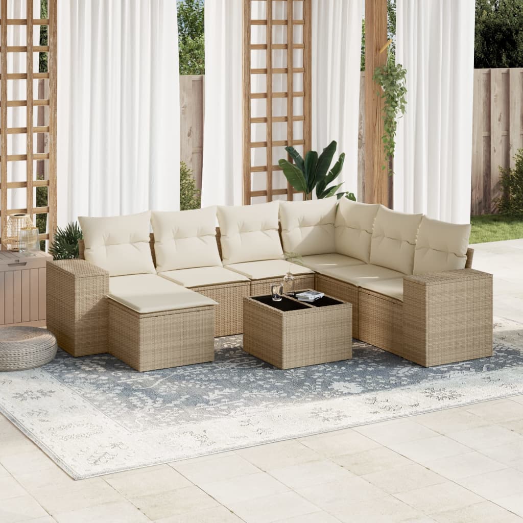 sofasæt til haven 8 dele med hynder polyrattan beige