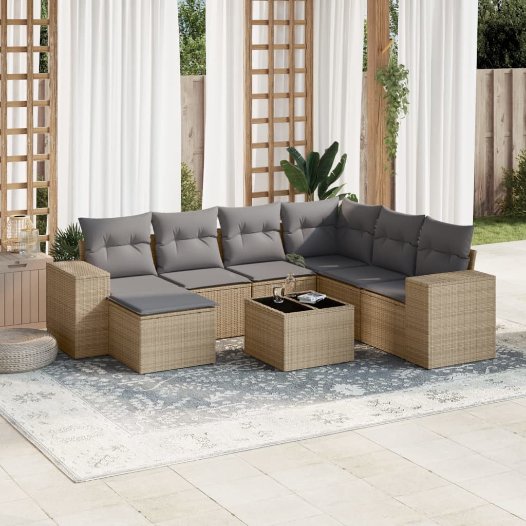 sofasæt til haven 8 dele med hynder polyrattan beige