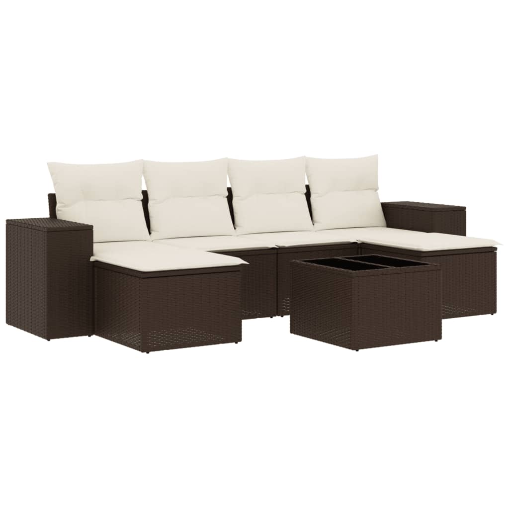 sofasæt til haven 7 dele med hynder polyrattan brun