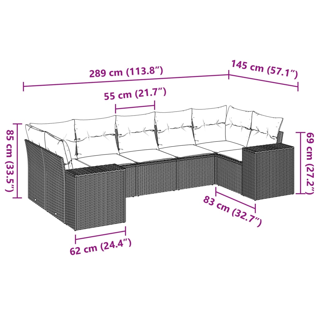 sofasæt til haven 7 dele med hynder polyrattan beige
