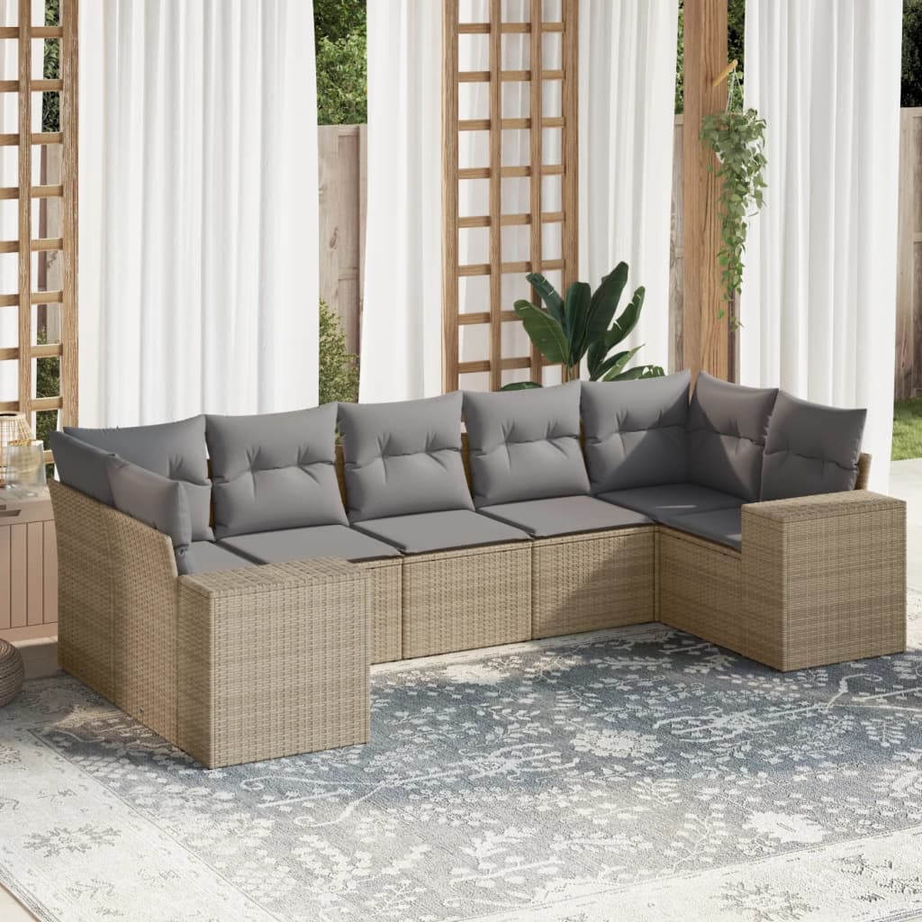 sofasæt til haven 7 dele med hynder polyrattan beige