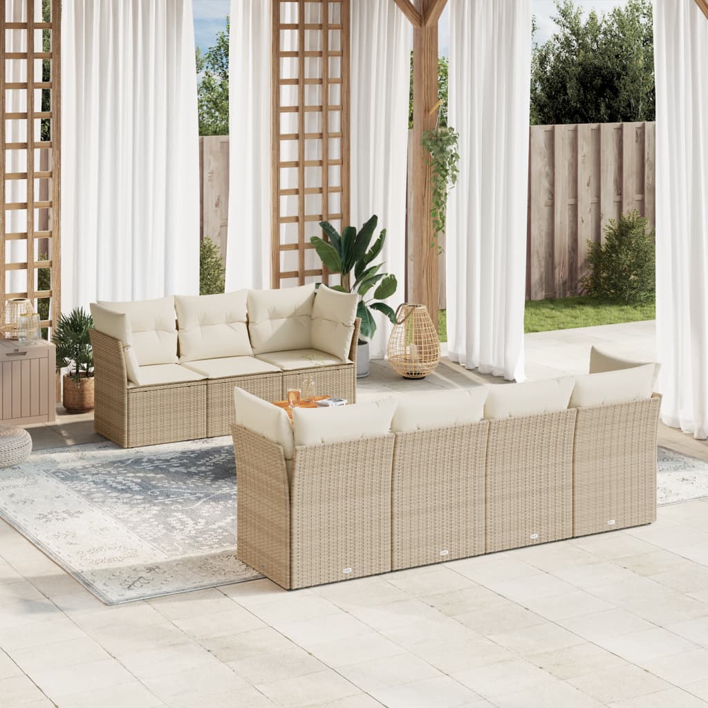 sofasæt til haven 8 dele med hynder polyrattan beige