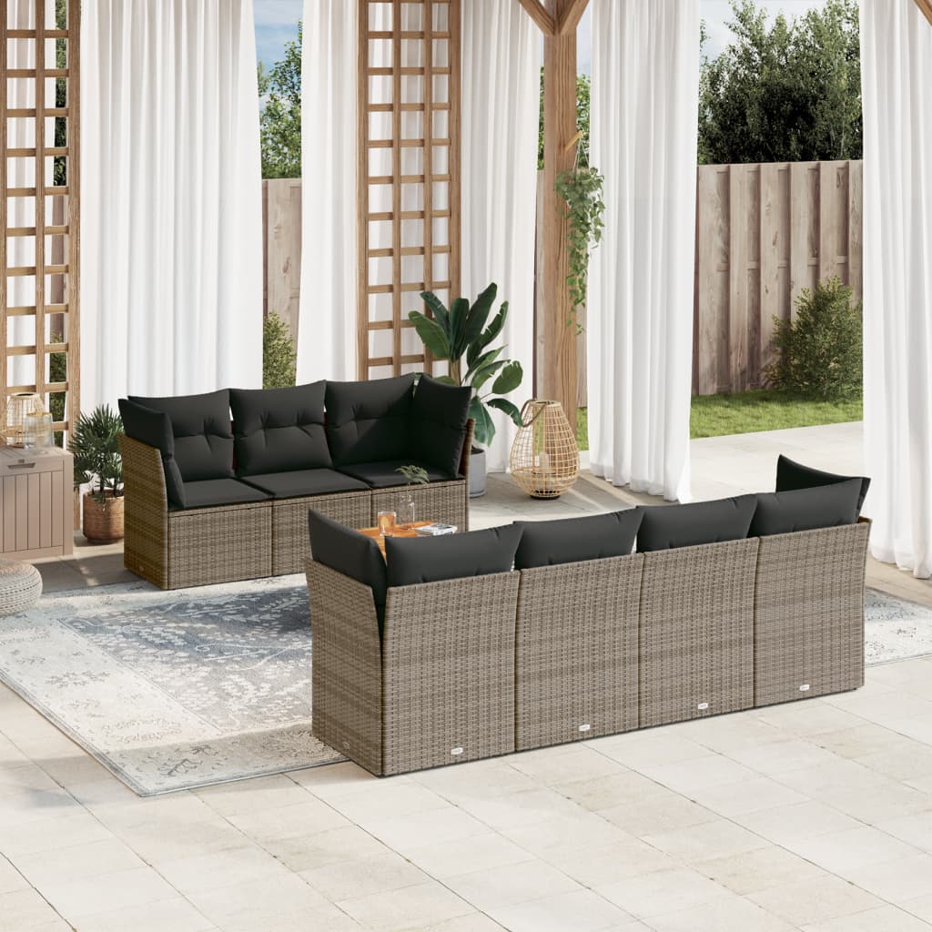 sofasæt til haven 8 dele med hynder polyrattan grå