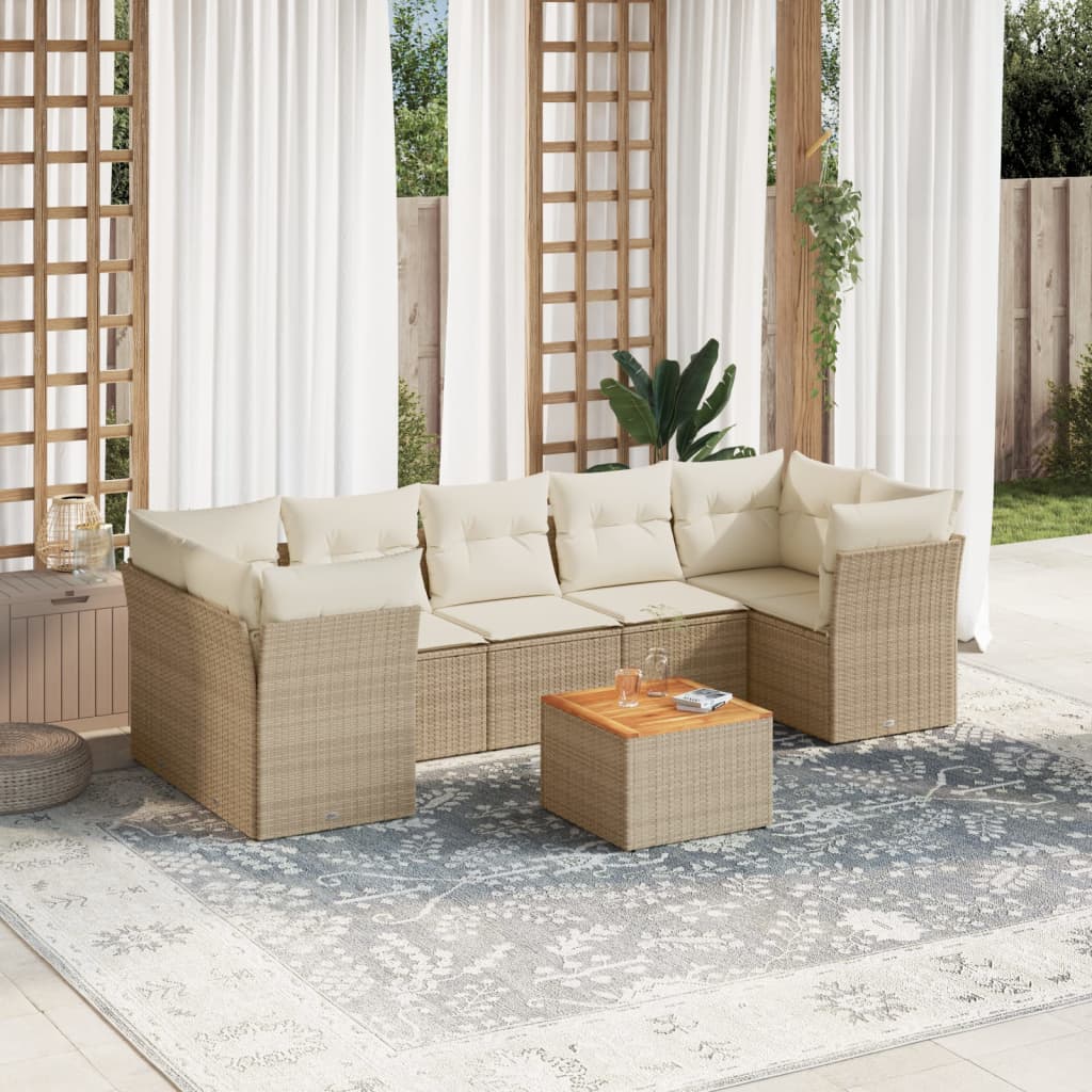 sofasæt til haven 8 dele med hynder polyrattan beige