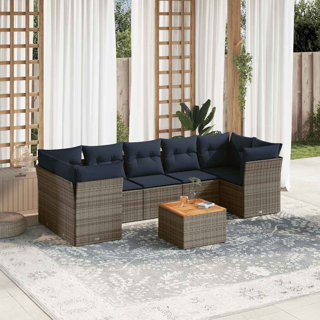 sofasæt til haven 8 dele med hynder polyrattan grå