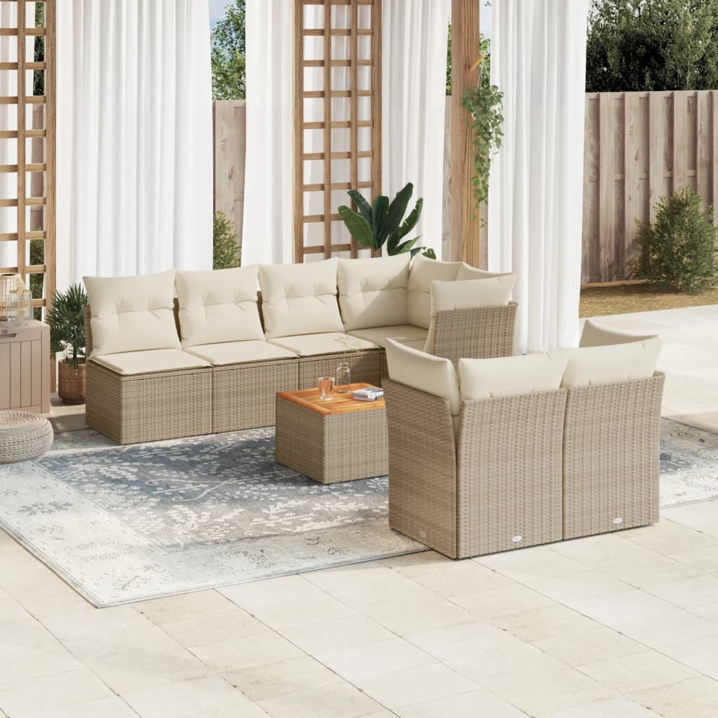 sofasæt til haven 8 dele med hynder polyrattan beige