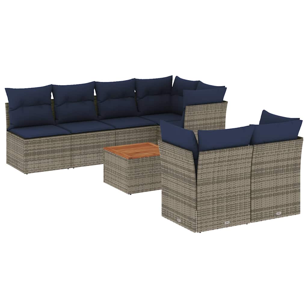 sofasæt til haven 8 dele med hynder polyrattan grå