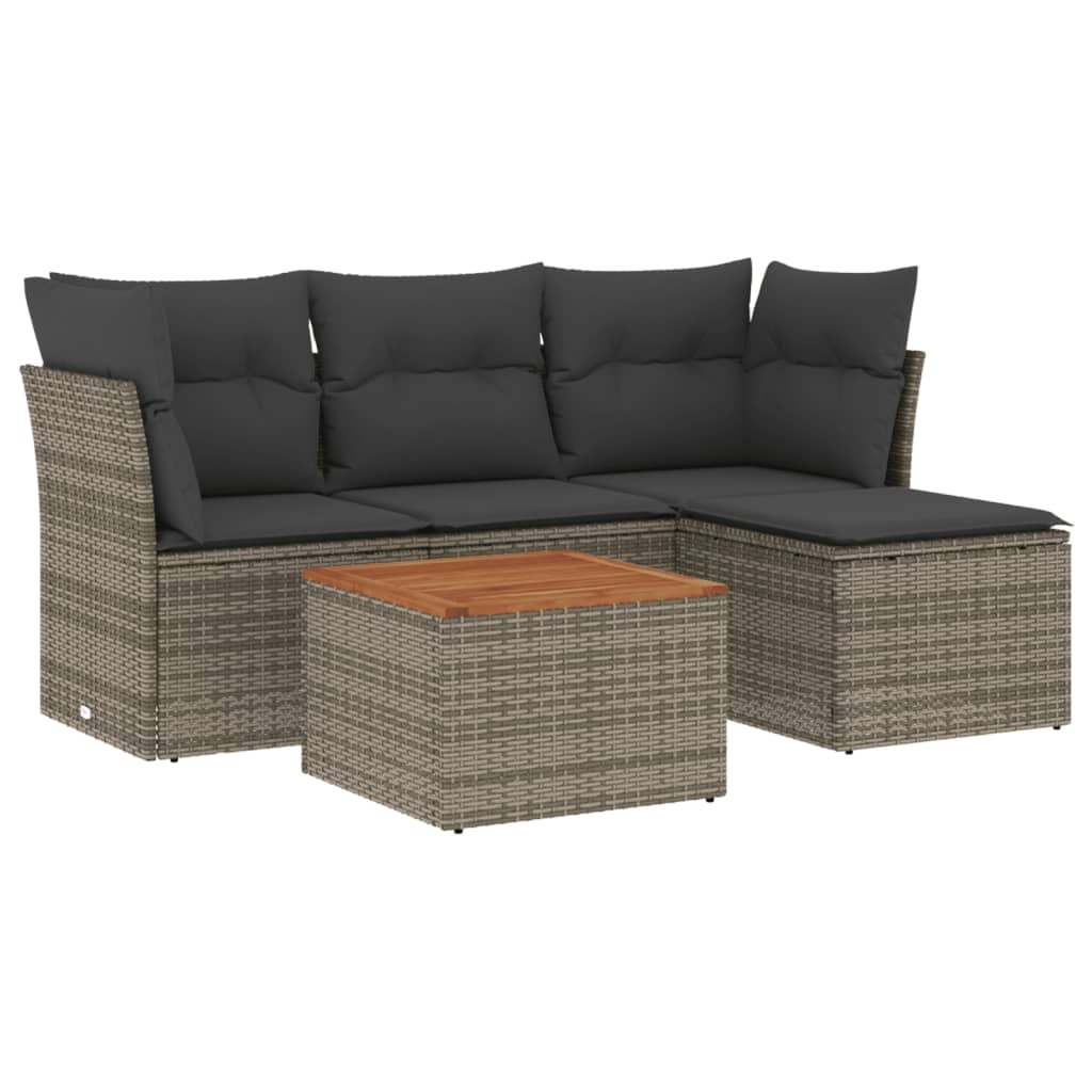 sofasæt 5 dele med hynder polyrattan grå