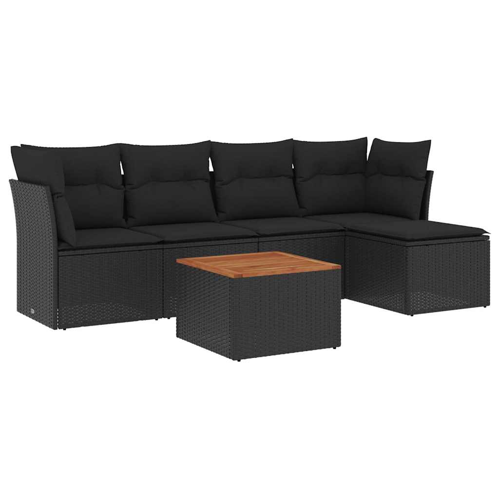 sofasæt til haven 6 dele med hynder polyrattan sort