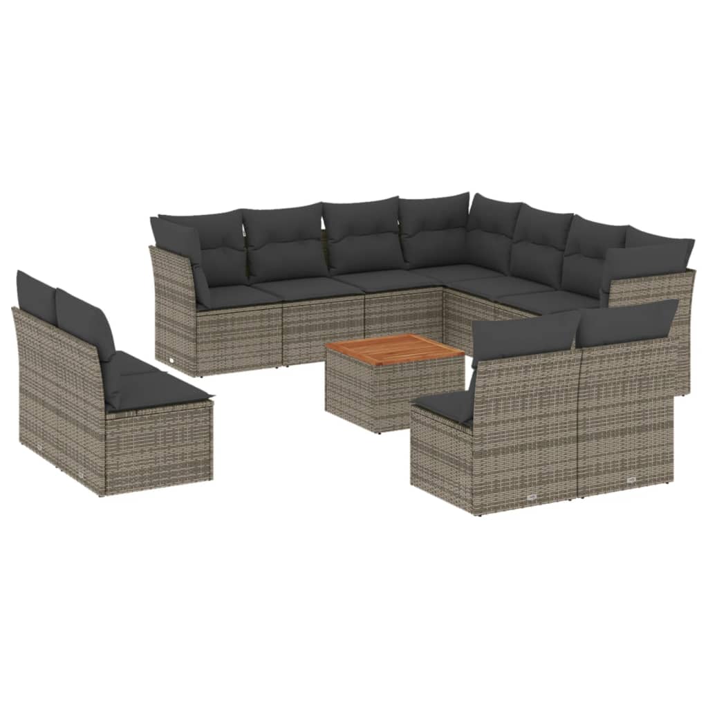 sofasæt til haven 12 dele med hynder polyrattan grå