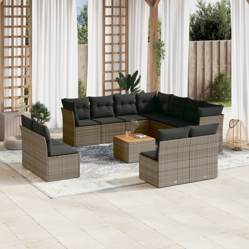sofasæt til haven 12 dele med hynder polyrattan grå