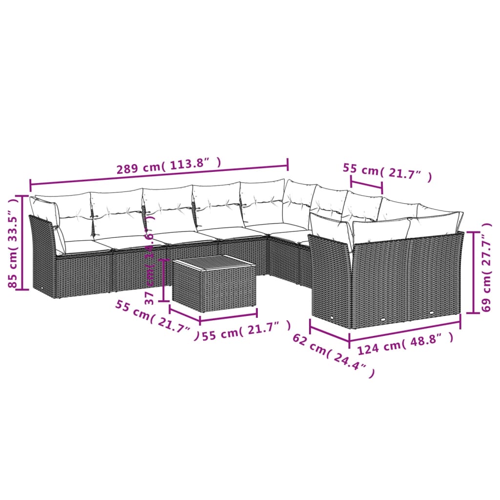 sofasæt til haven 11 dele med hynder polyrattan beige