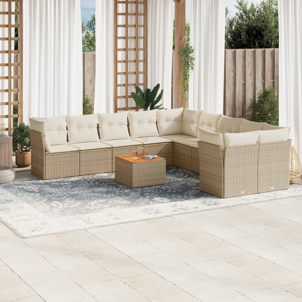 sofasæt til haven 11 dele med hynder polyrattan beige
