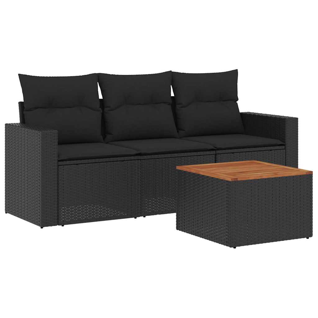 sofasæt til haven 4 dele med hynder polyrattan sort