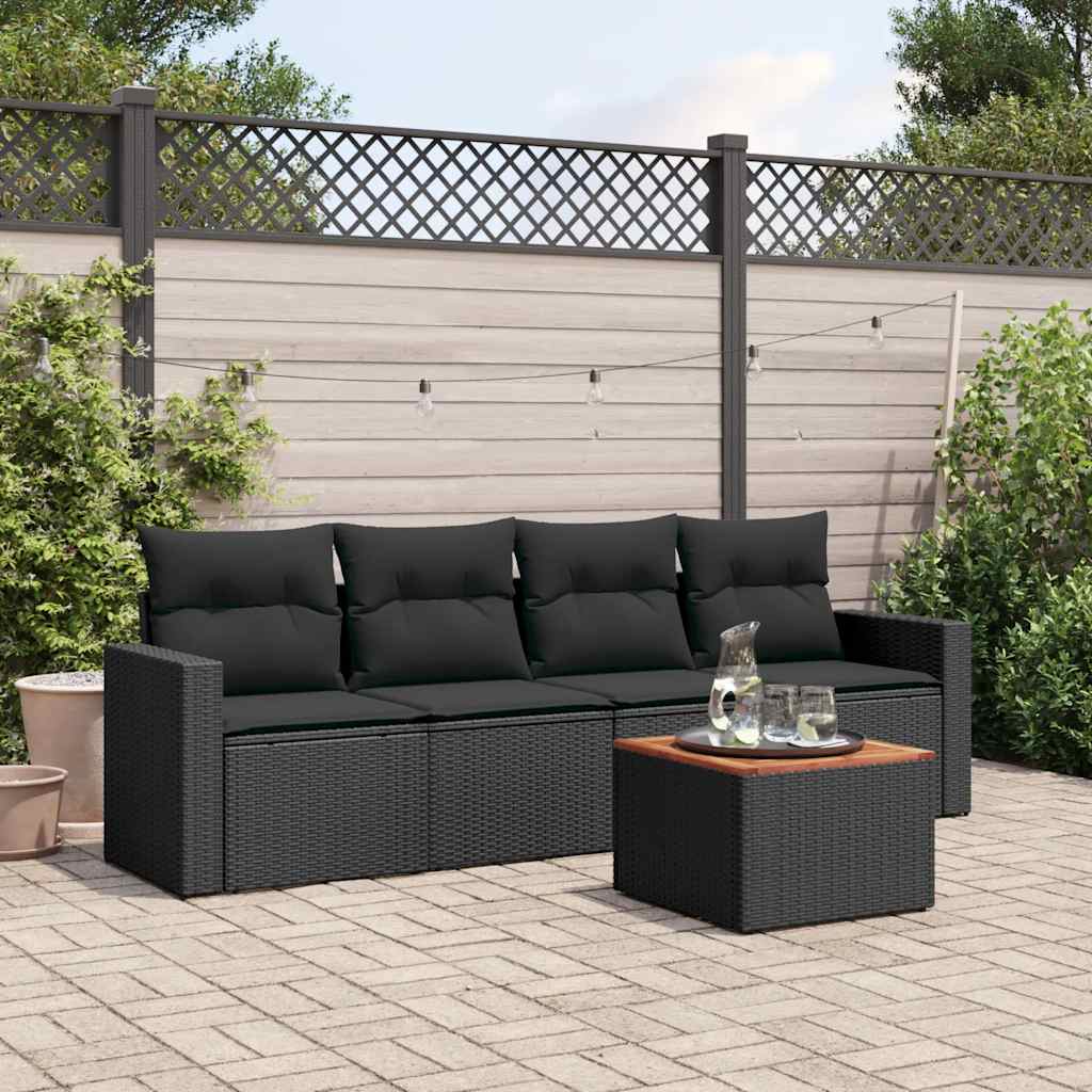 sofasæt til haven 5 dele med hynder polyrattan sort