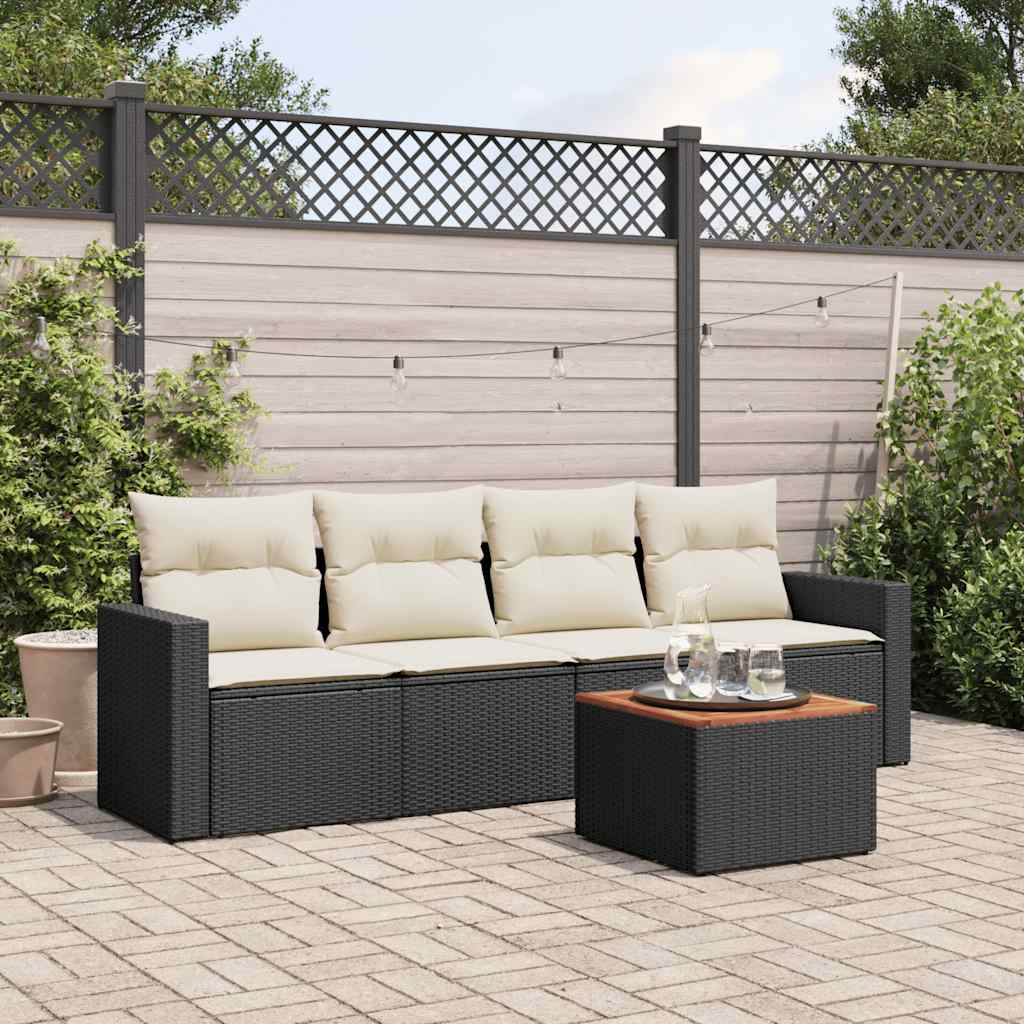 sofasæt til haven 5 dele med hynder polyrattan sort
