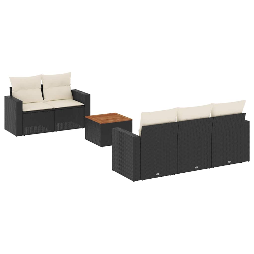 sofasæt til haven 6 dele med hynder polyrattan sort